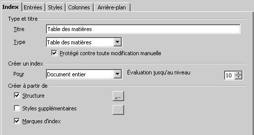 table des matières